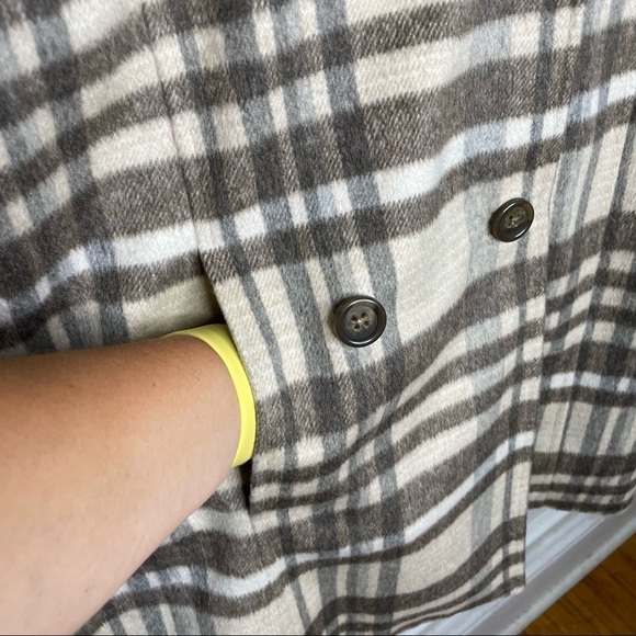 Sundance Brown Plaid Double Breasted Wool Blend Pea Coat Womens M - Picture 2 of 6